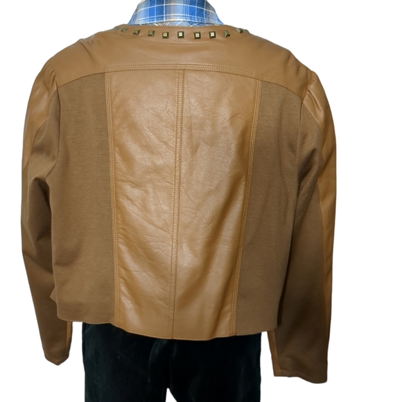 Addition Elle caramel embellished aux leather jacket size 20 - Picture 3 of 12